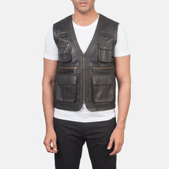 Keris Brown Leather Vest Jacket