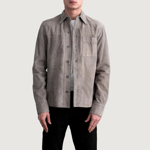 Zelean Grey Leather Shirt Jacket