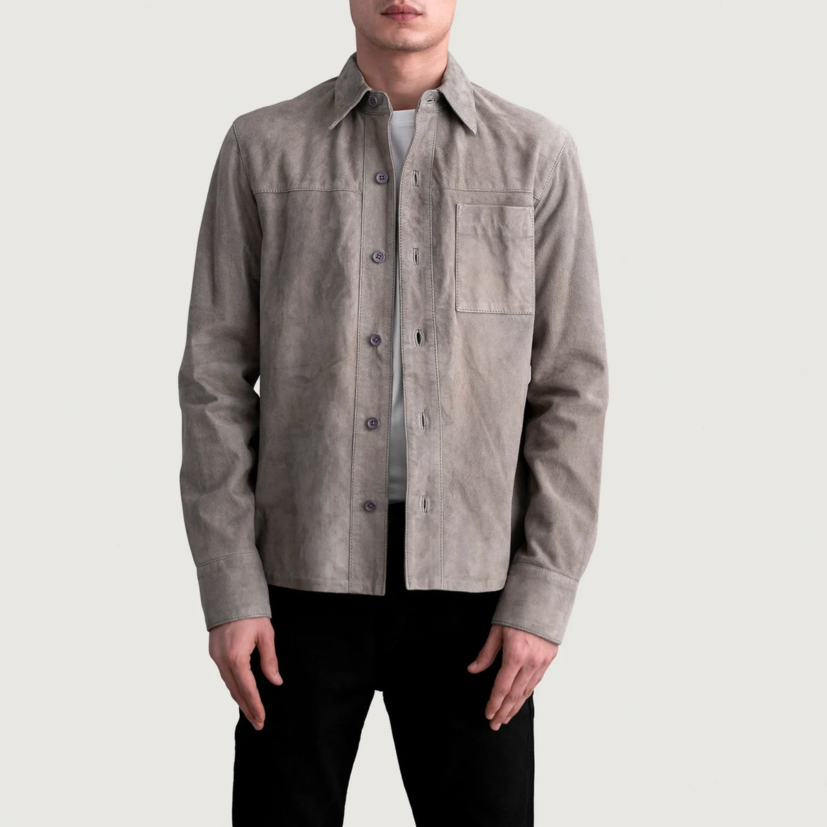 Zelean Grey Leather Shirt Jacket