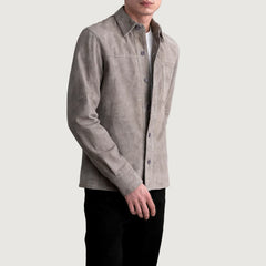 Zelean Grey Leather Shirt Jacket