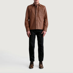 Zelean Brown Leather Shirt Jacket