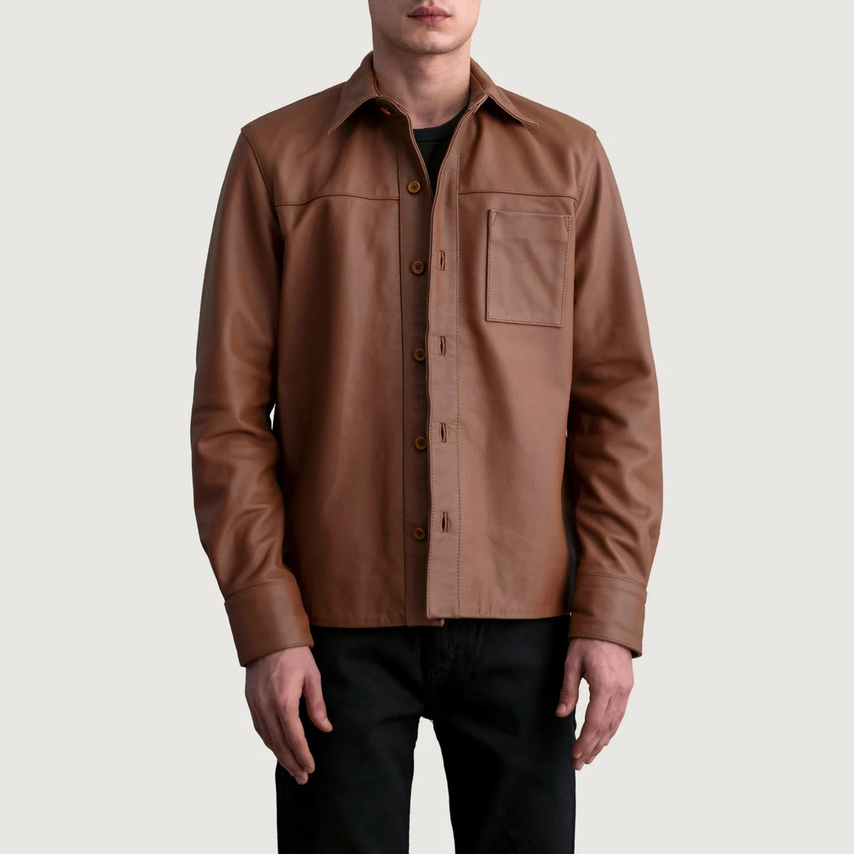 Zelean Brown Leather Shirt Jacket