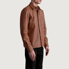 Zelean Brown Leather Shirt Jacket