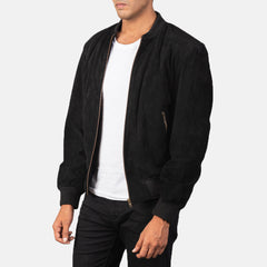 Vegel Black Suede Bomber Jacket