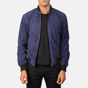 Vegel Blue Suede Bomber Jacket