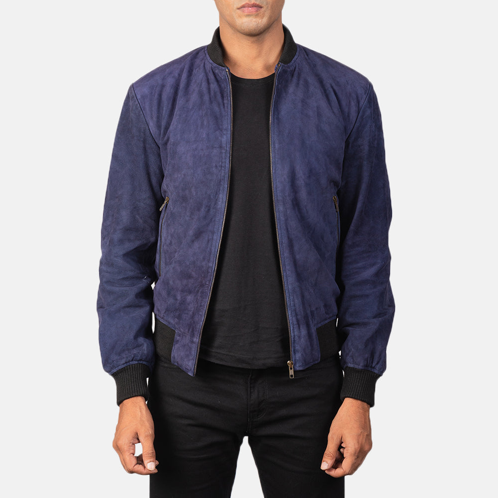 Vegel Blue Suede Bomber Jacket