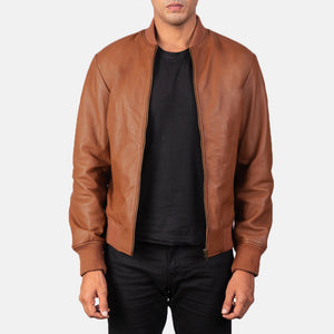 Vegel Brown Leather Bomber Jacket