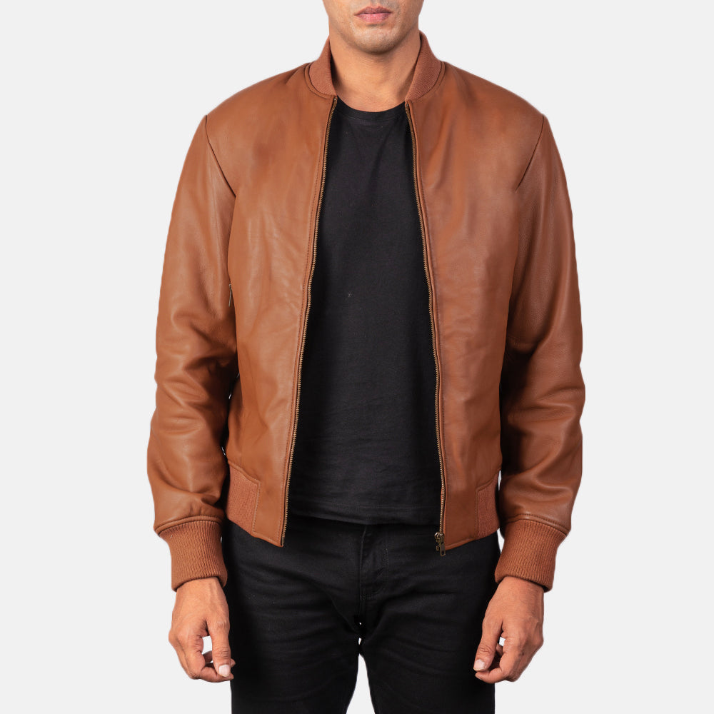 Vegel Brown Leather Bomber Jacket