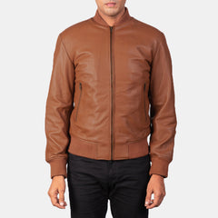 Vegel Brown Leather Bomber Jacket