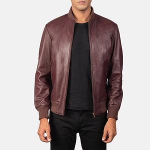 Vegel Maroon Leather Bomber Jacket