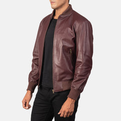 Vegel Maroon Leather Bomber Jacket