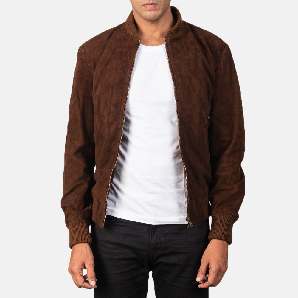 Vegel Mocha Suede Bomber Jacket
