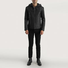 Tasas Black Leather Hooded Jacket