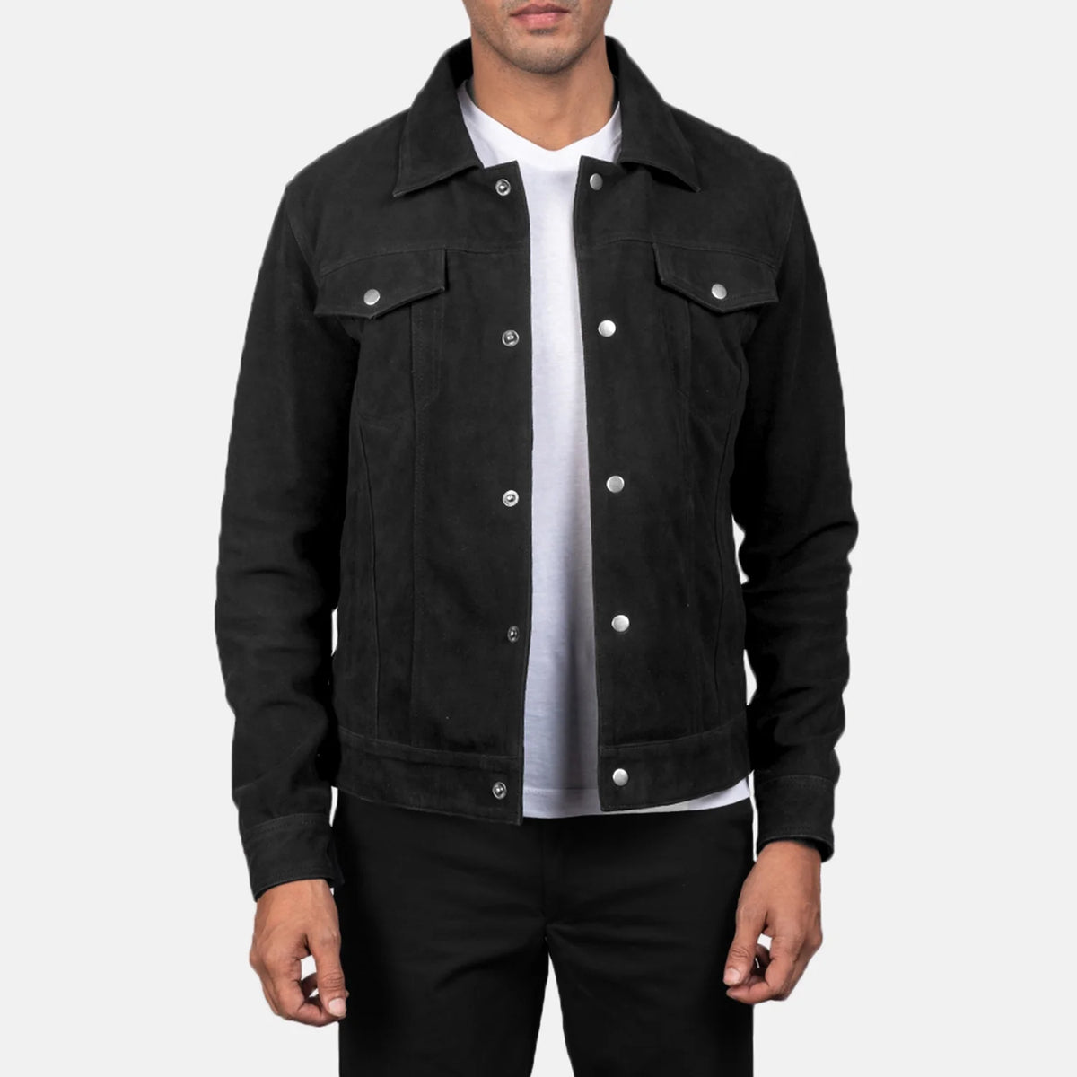 Vesus Black Suede Trucker Jacket