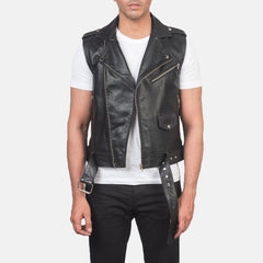Vitet Black Leather Biker Jacket