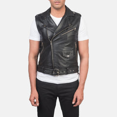 Vitet Black Leather Biker Jacket