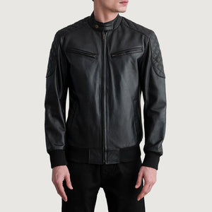 Kegan Black Leather Bomber Jacket