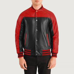 Damet Black Red Leather Varsity Jacket