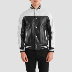 Damet Black White Leather Varsity Jacket