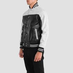 Damet Black White Leather Varsity Jacket