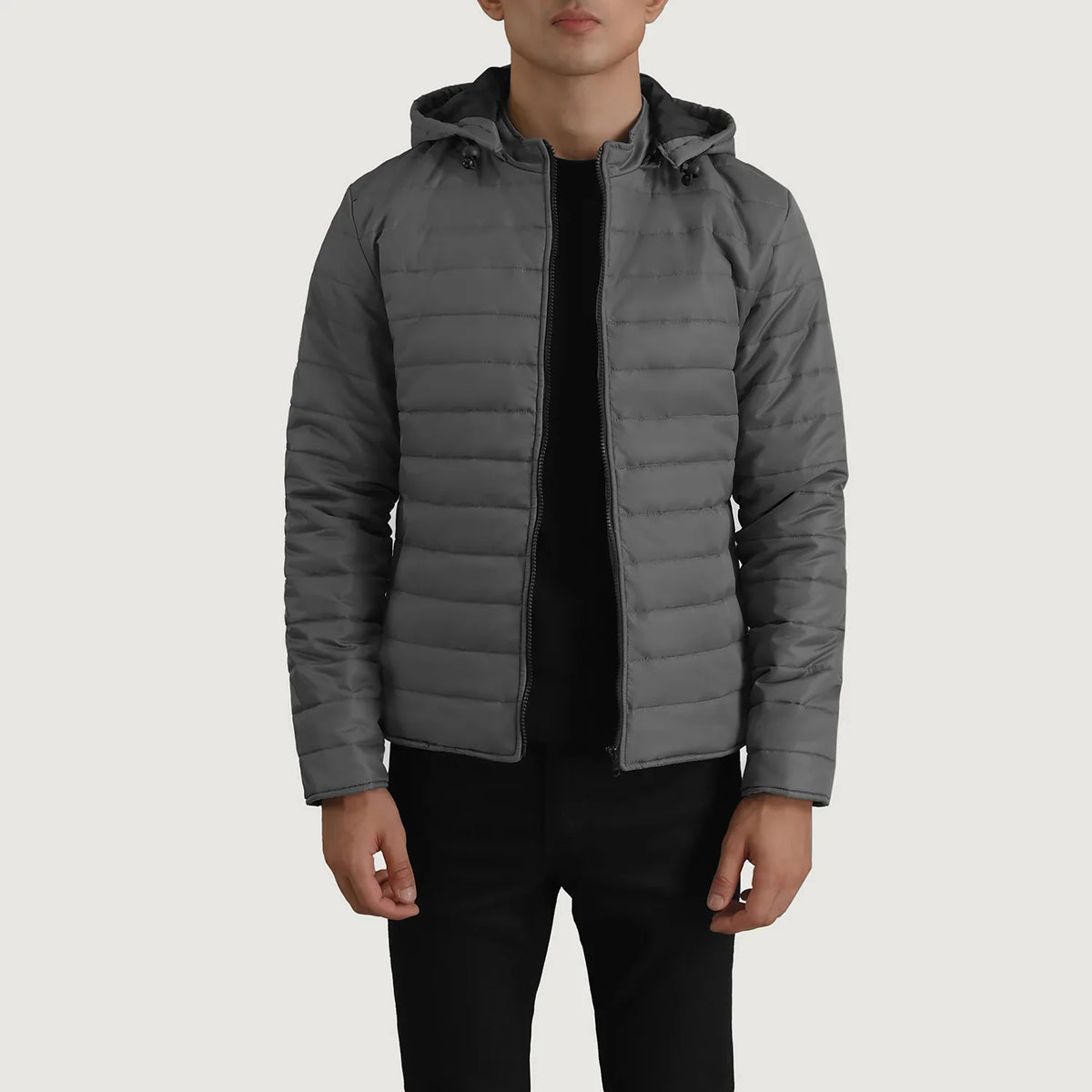 Vimor Grey Leather Hooded Jacket