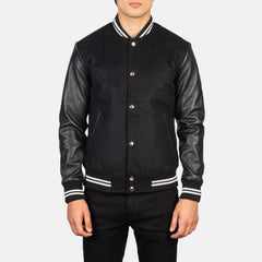 Uldon Black Stripe Leather Varsity Jacket