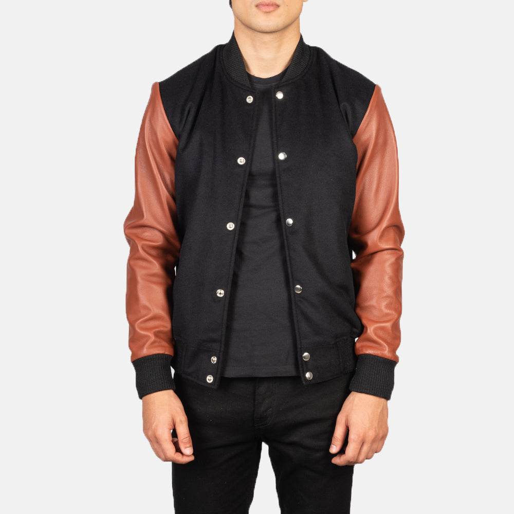 Uldon Brown Leather Varsity Jacket
