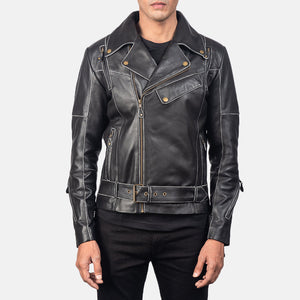 Yabion Black Leather Biker Jacket