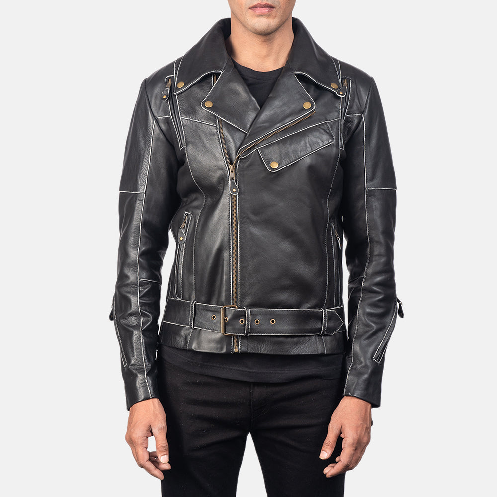 Yabion Black Leather Biker Jacket
