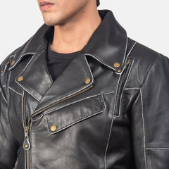 Yabion Black Leather Biker Jacket