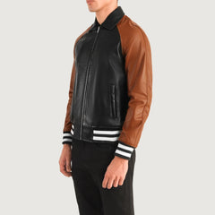 Paget Black Brown Leather Varsity Jacket