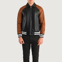 Paget Black Brown Leather Varsity Jacket
