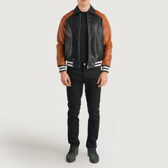 Paget Black Brown Leather Varsity Jacket