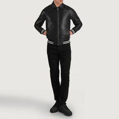Paget Black Leather Varsity Jacket