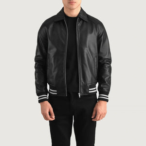 Paget Black Leather Varsity Jacket