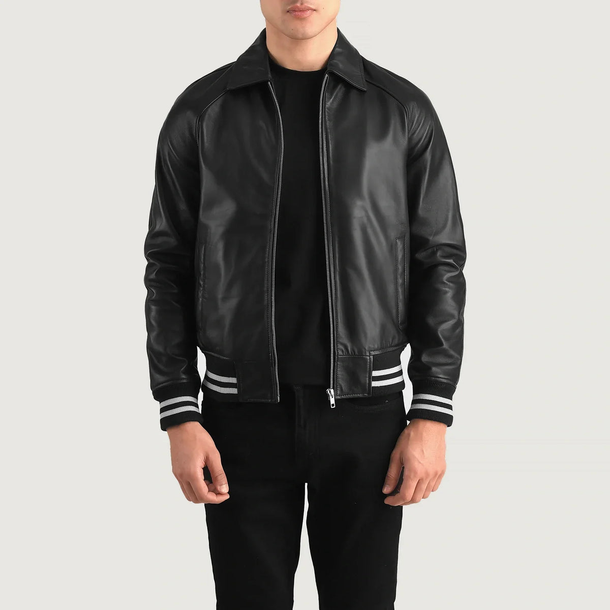 Paget Black Leather Varsity Jacket