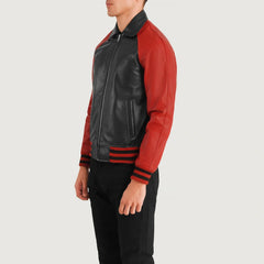 Paget Black Red Leather Varsity Jacket