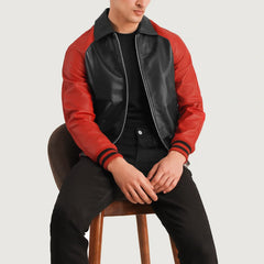 Paget Black Red Leather Varsity Jacket