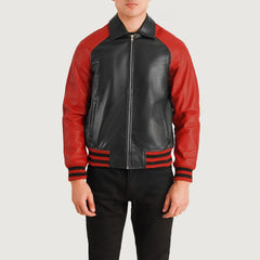 Paget Black Red Leather Varsity Jacket