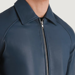 Paget Blue Leather Varsity Jacket