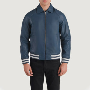 Paget Blue Leather Varsity Jacket
