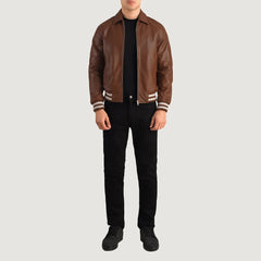 Paget Brown Leather Varsity Jacket