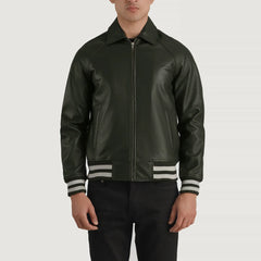 Paget Green Leather Varsity Jacket