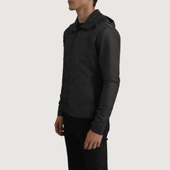Makas Black Leather Hooded Jacket