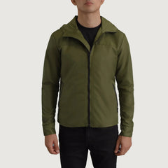 Makas Green Leather Hooded Jacket