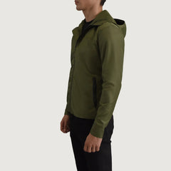 Makas Green Leather Hooded Jacket