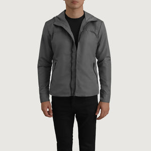Makas Grey Leather Hooded Jacket