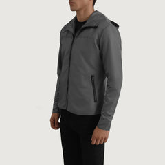 Makas Grey Leather Hooded Jacket