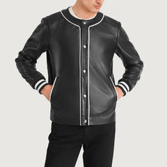 Kamix Black Leather Varsity Jacket