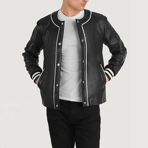 Kamix Black Leather Varsity Jacket